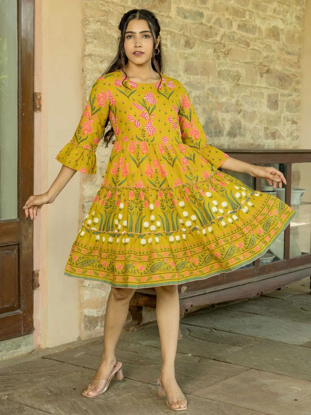 Women Anarkali Mehndi Green Dress Kurta