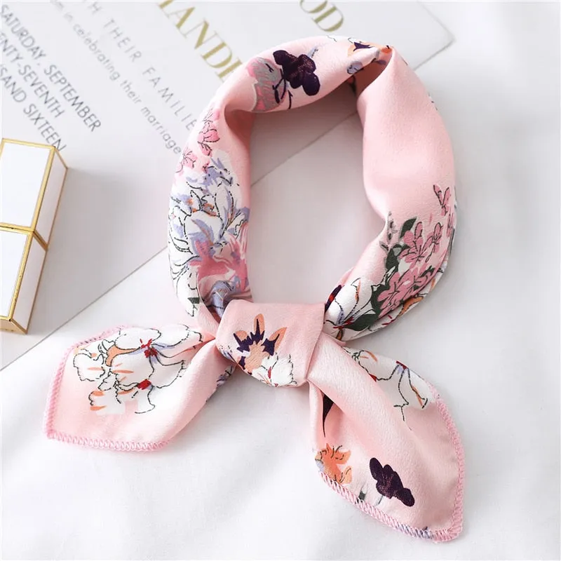 Women Small Satin Silk Scarf