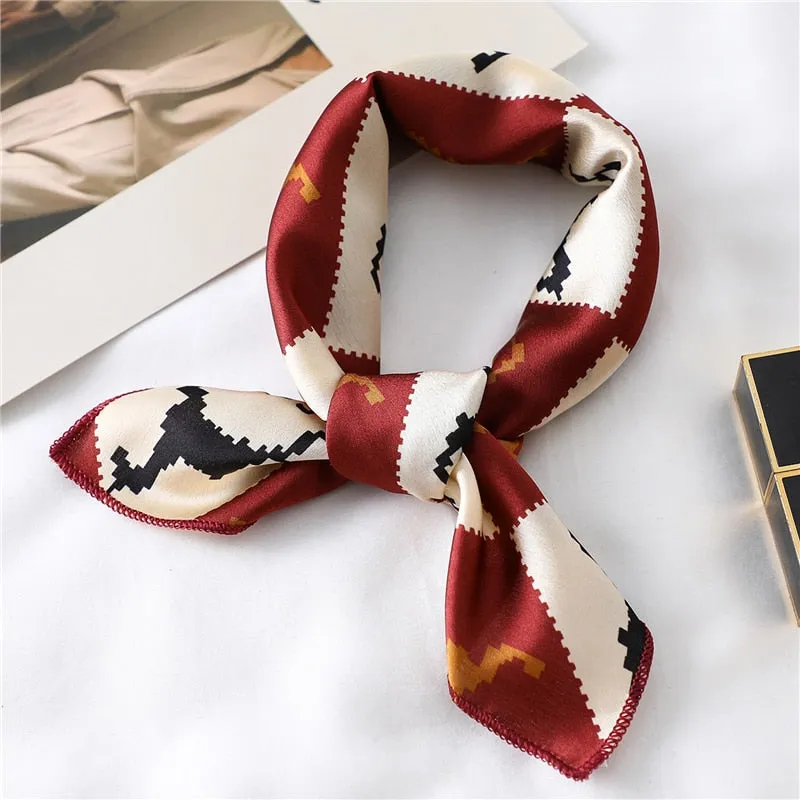 Women Small Satin Silk Scarf