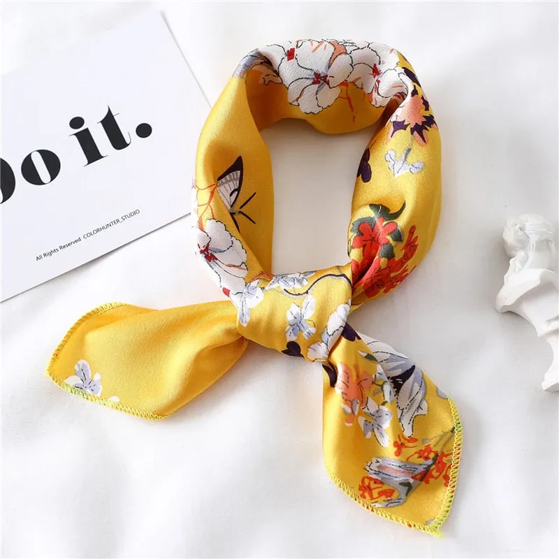 Women Small Satin Silk Scarf