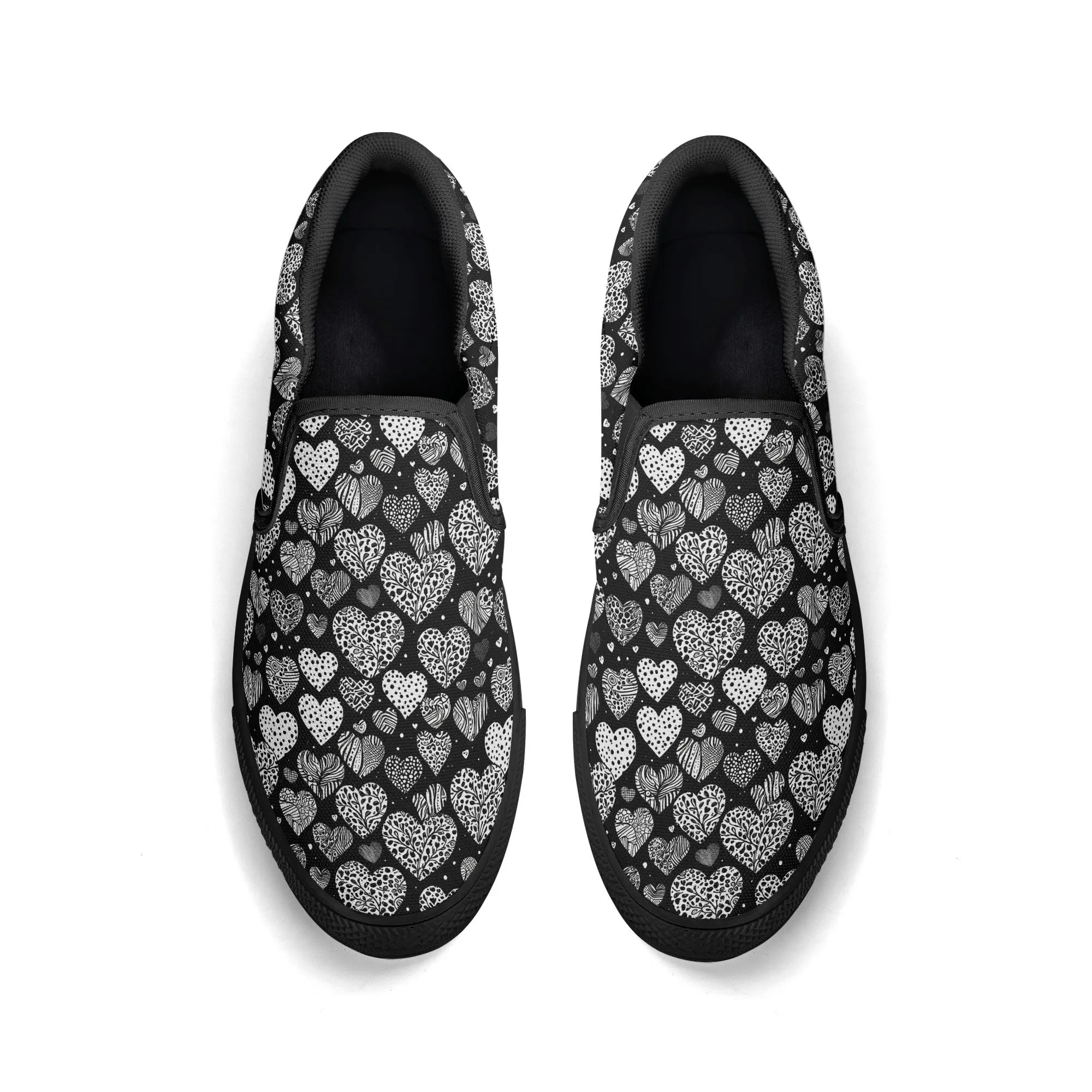 Womens Black and White Hearts Rubber Slip On Shoes