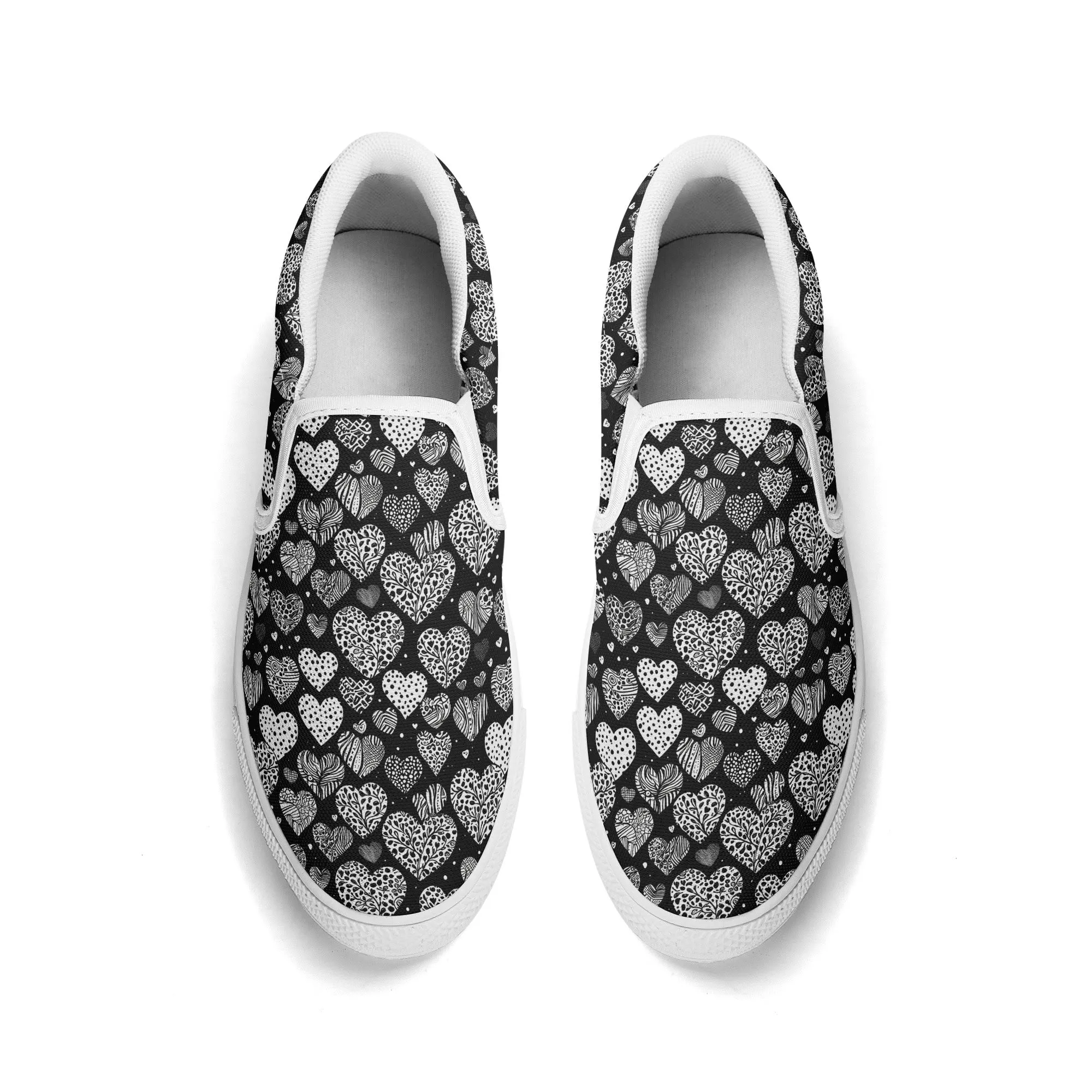 Womens Black and White Hearts Rubber Slip On Shoes