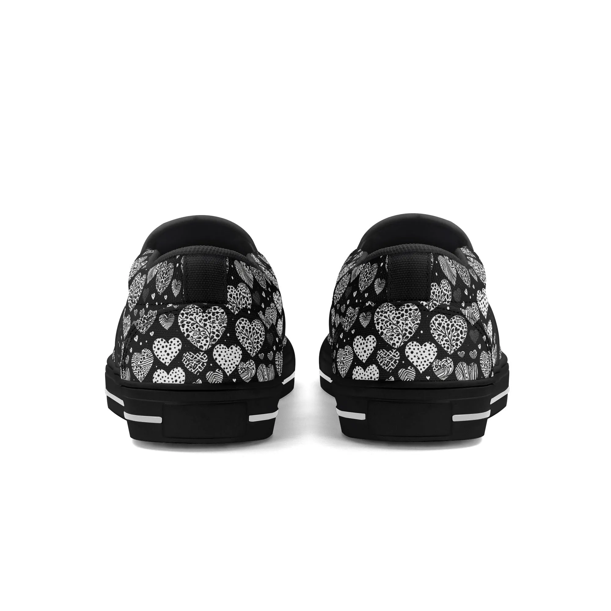 Womens Black and White Hearts Rubber Slip On Shoes