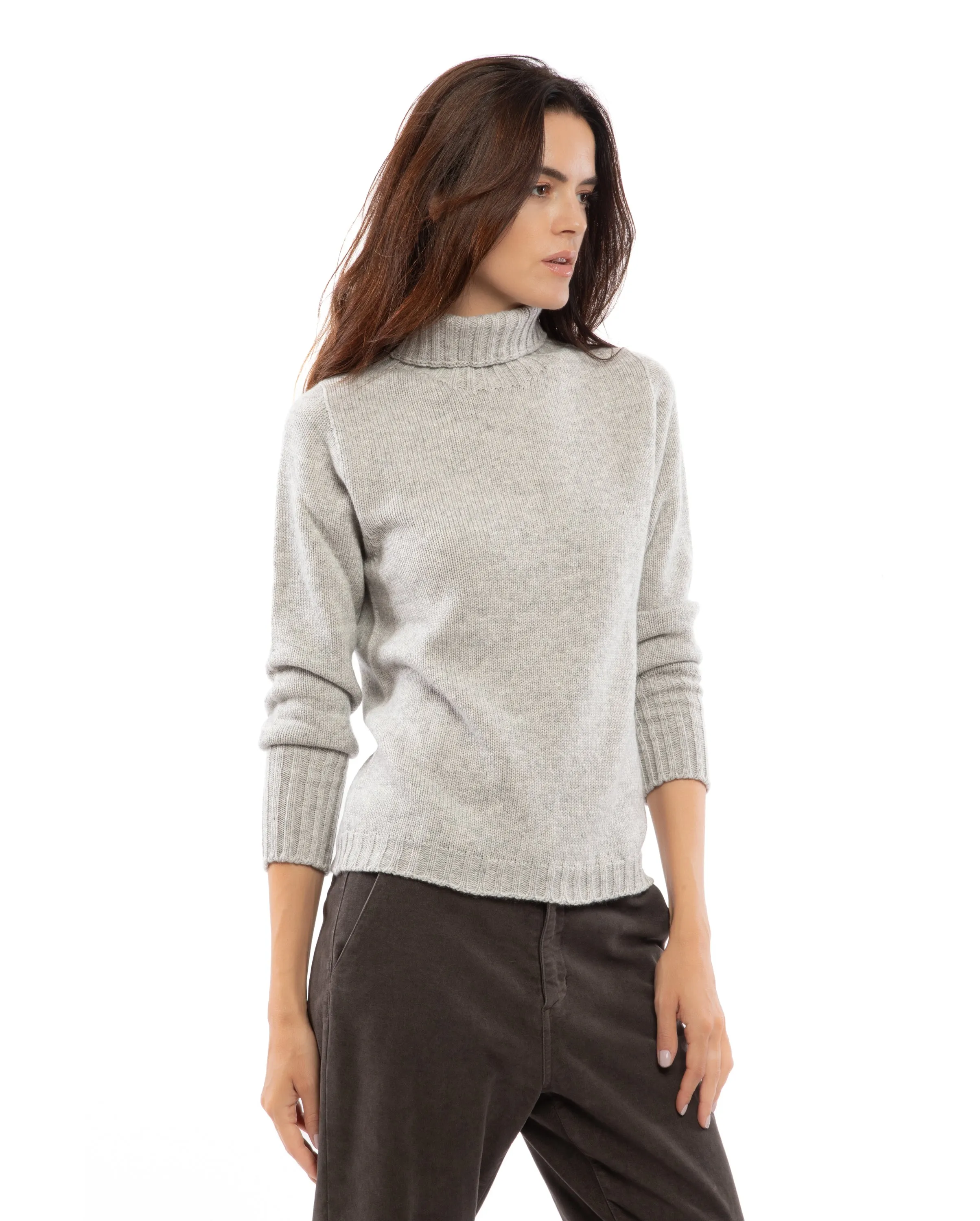 Women's Classic Cashmere Turtleneck Sweater Light Gray