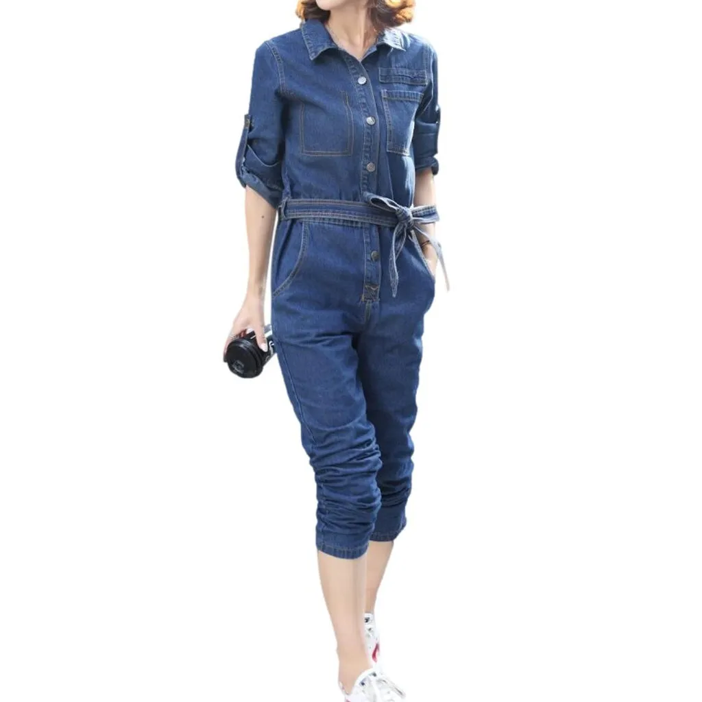 Women's denim overall with belt