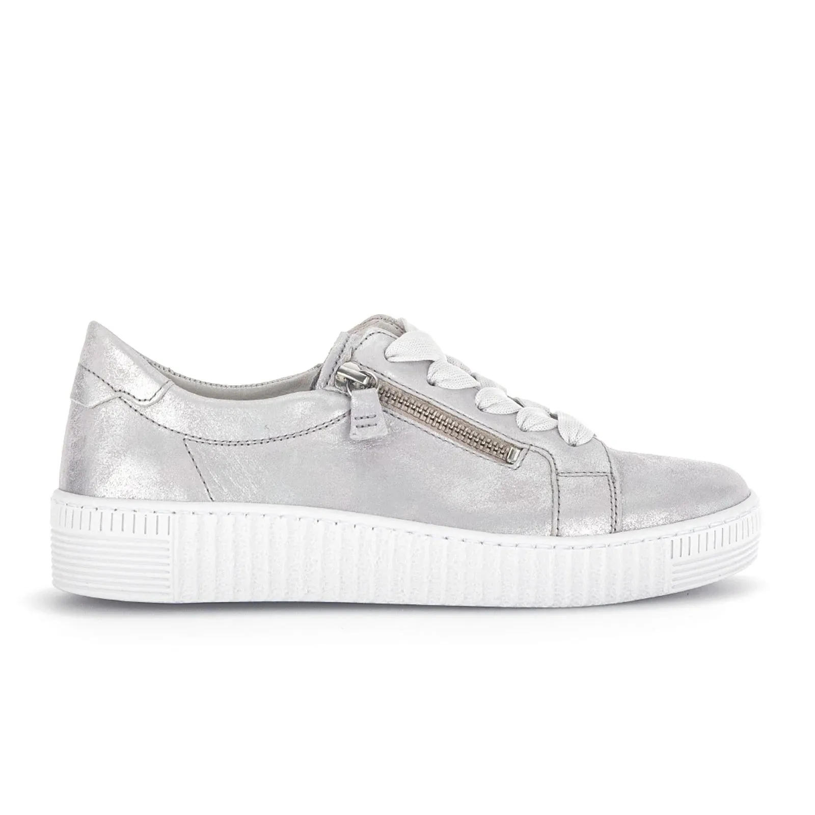 Women's Gabor Shoes  | Nappa Platform Side Zip Sneaker | Metallic Ice