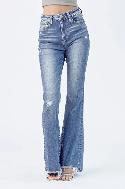 Women's High Rise Vintage Washed Flare Risen Jeans