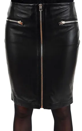 Women's Leather Pencil Skirt with Front Zipper WS15