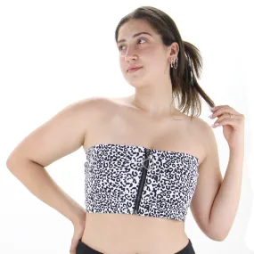 Women's Leopard Zip Front Crop Top,White/Black