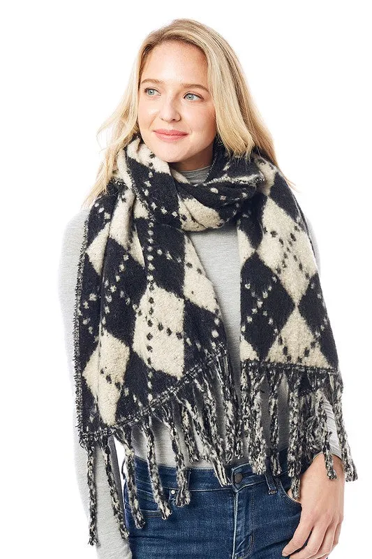 Women's Multi Colored Argyle Scarf With Fringe