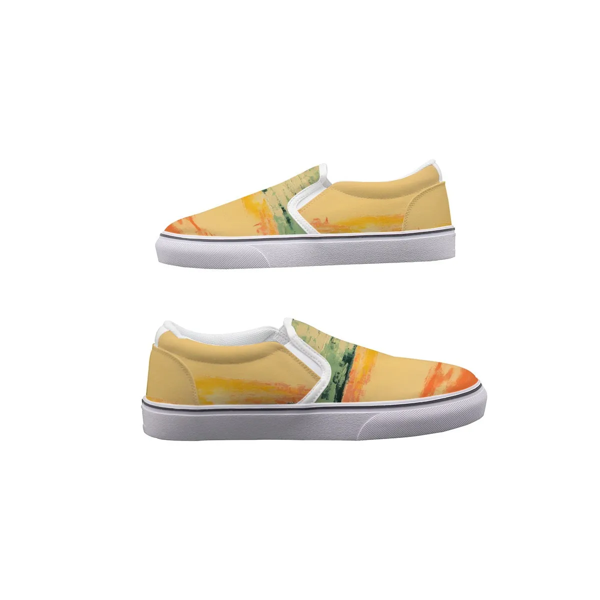 Women's Slip On Sneakers 242 yellow, orange, and teal abstract