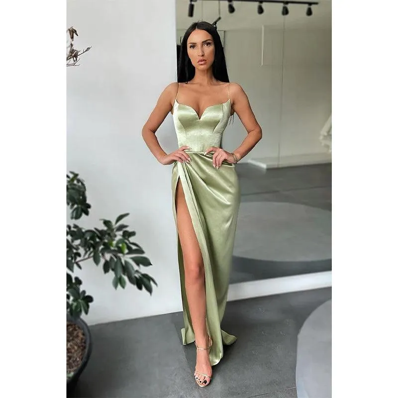 Women's Spaghetti Straps High Split Long Prom Dress