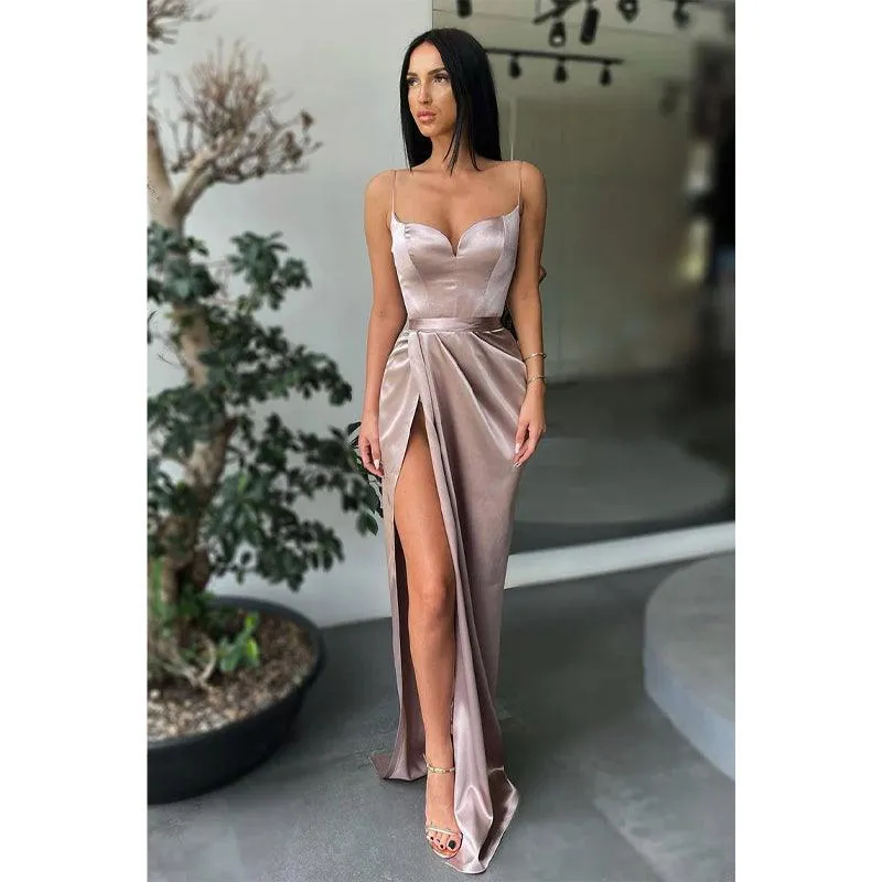 Women's Spaghetti Straps High Split Long Prom Dress