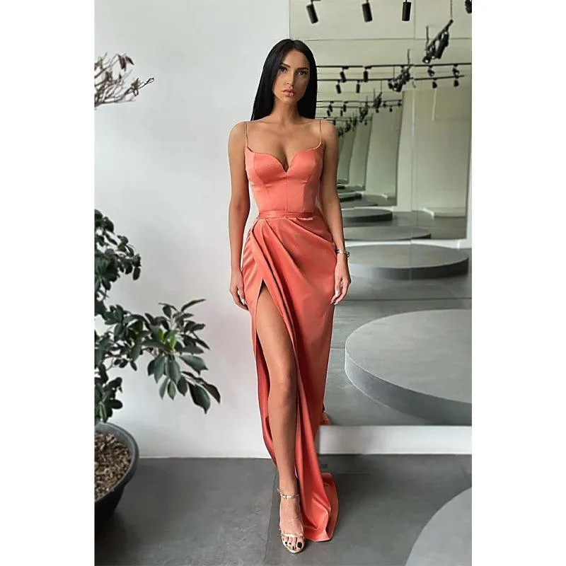 Women's Spaghetti Straps High Split Long Prom Dress