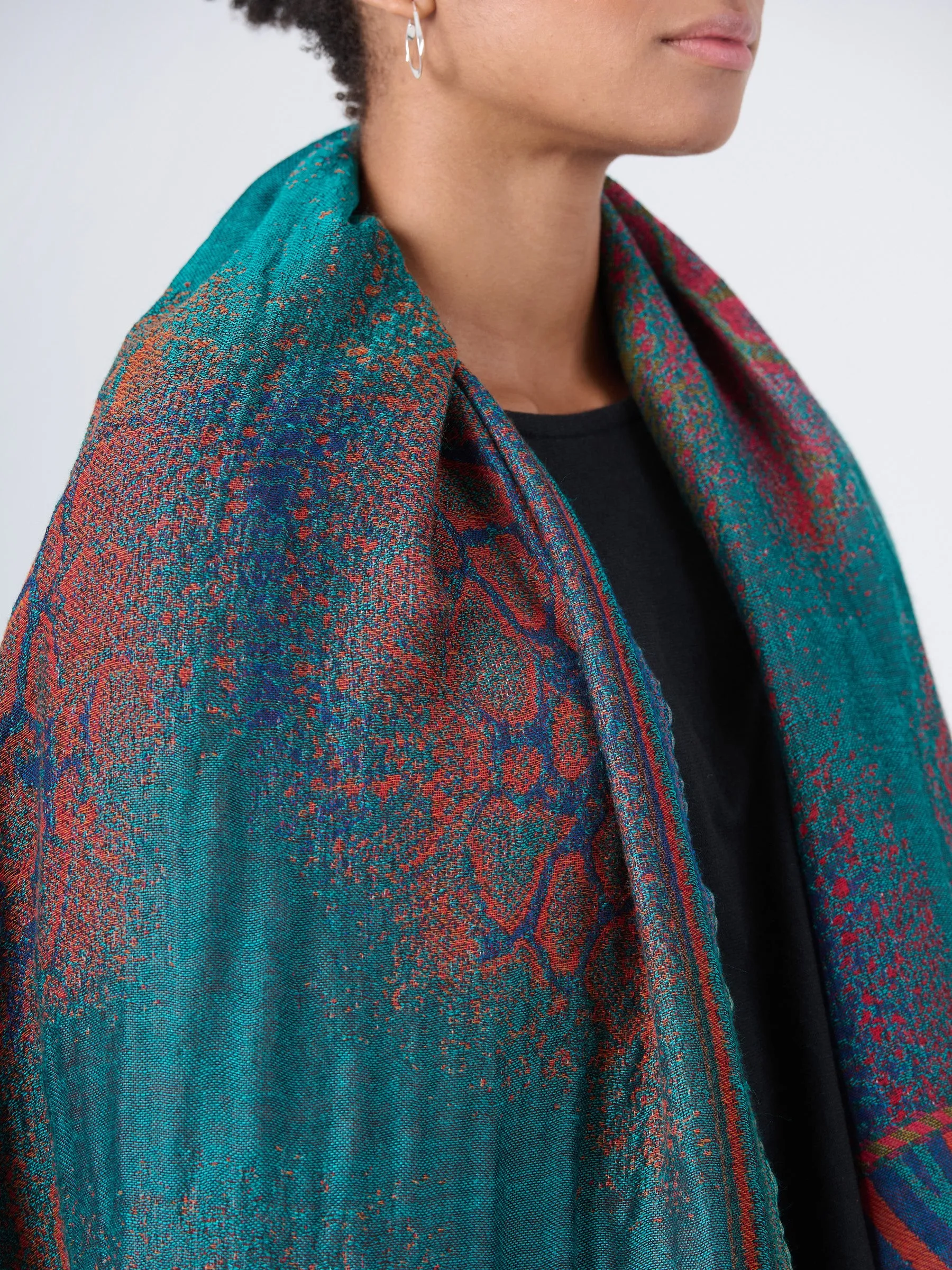 Wool Cotton Jacquard Scarf - Forest