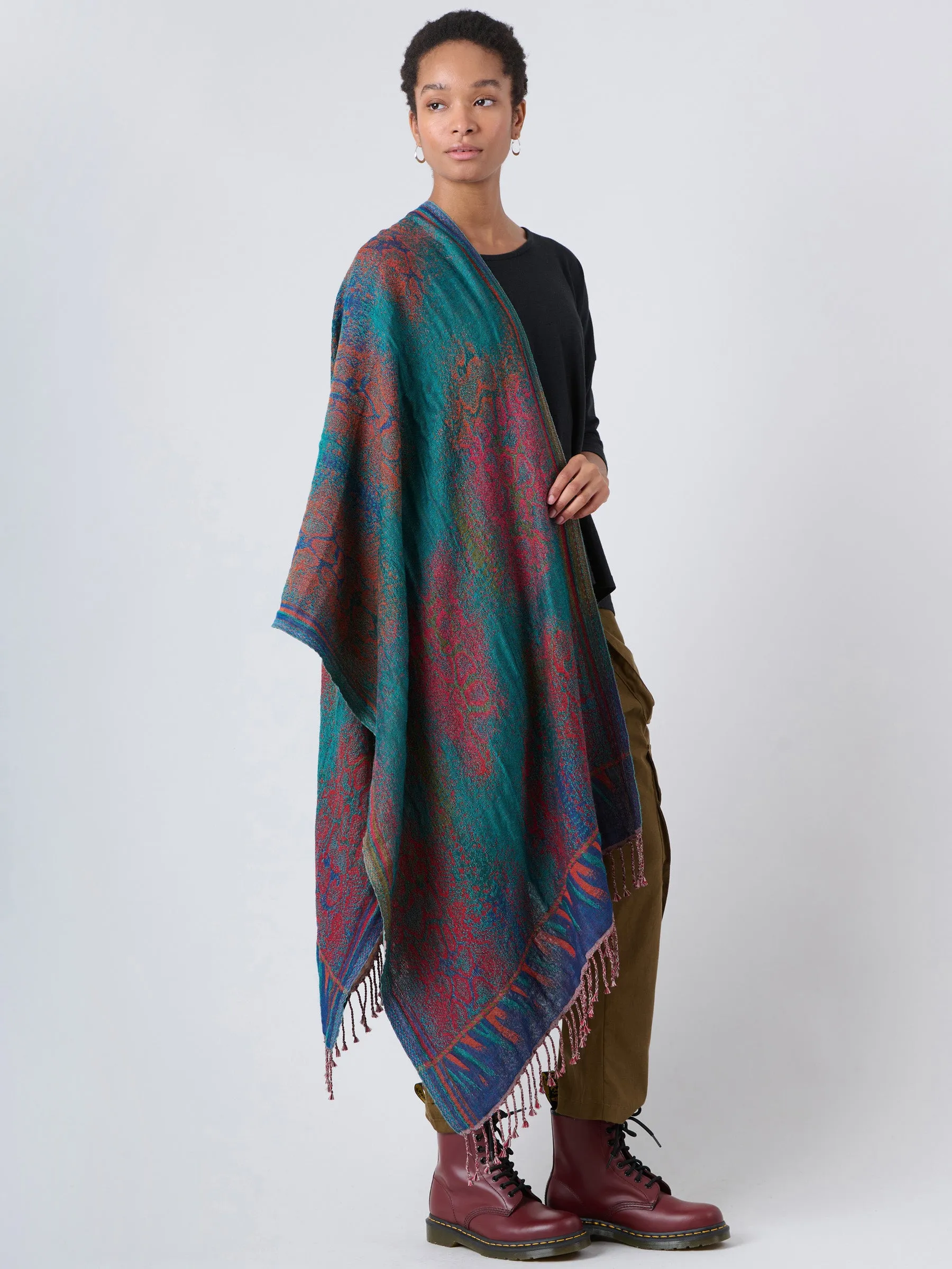 Wool Cotton Jacquard Scarf - Forest