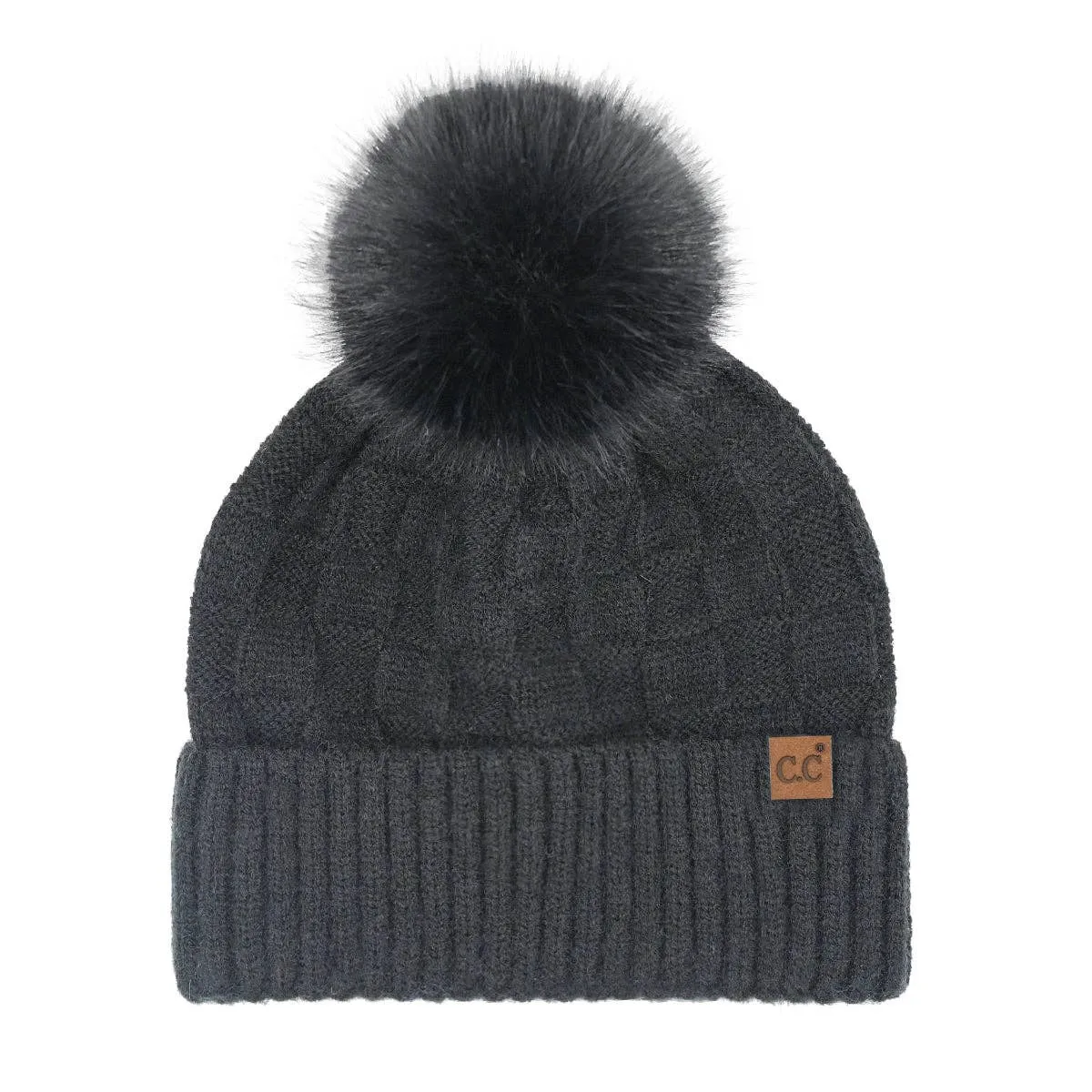 Woven Textured Pom C.C Beanie (Multiple Colors)