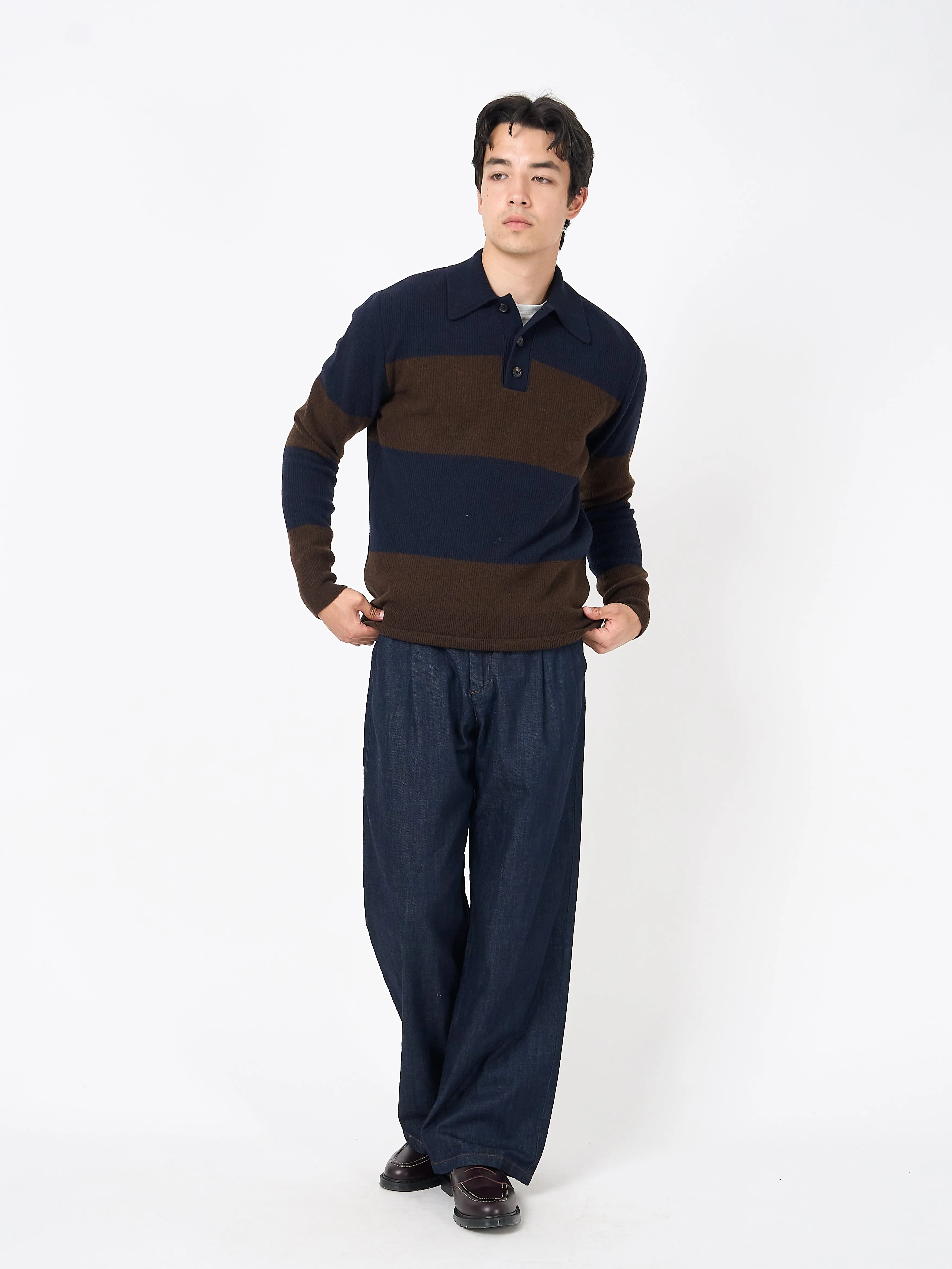 Wren Knitted Polo Shirt Paxton Navy/Brown