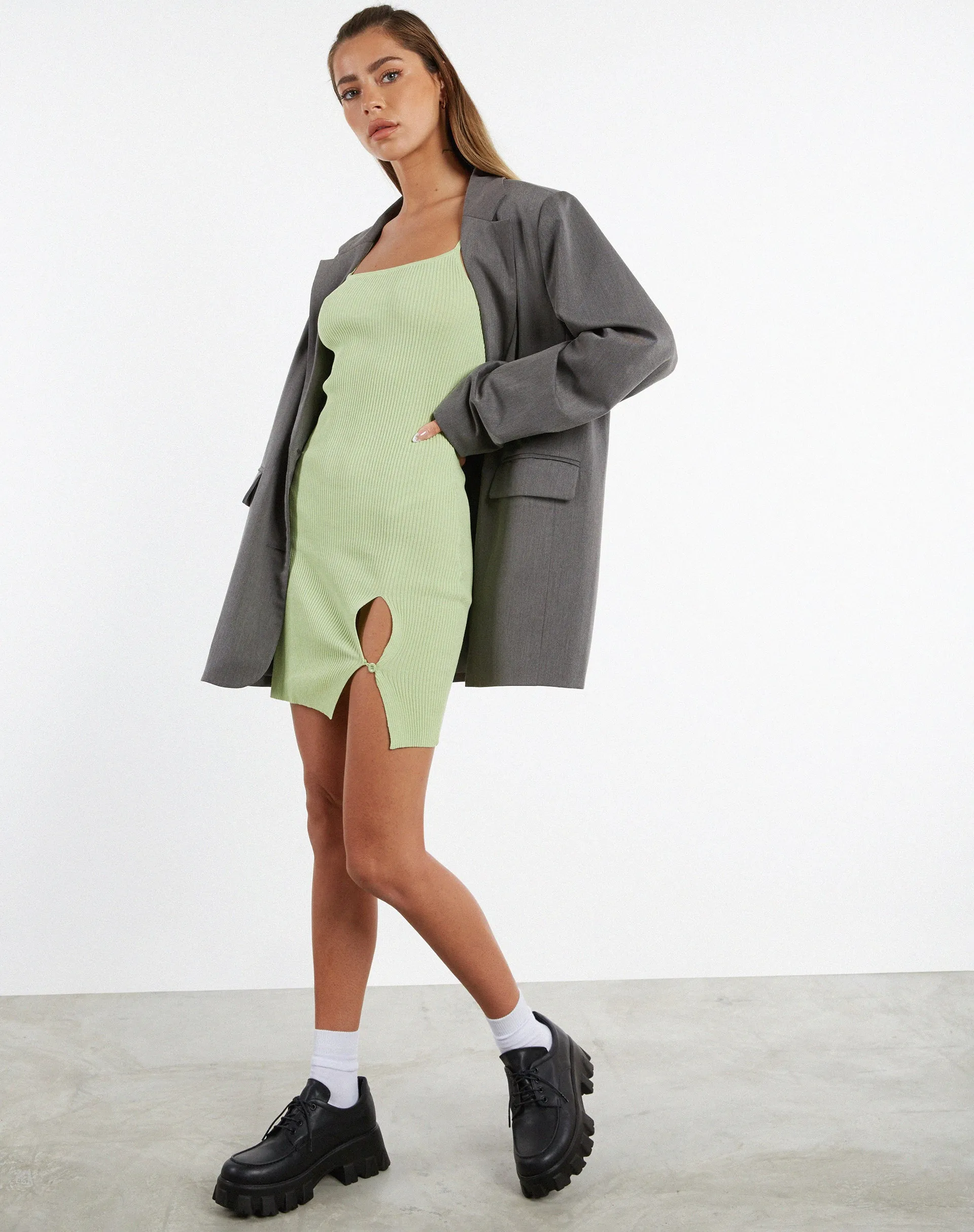 Yanda Bodycon Dress in Rib Knit Pastel Lime