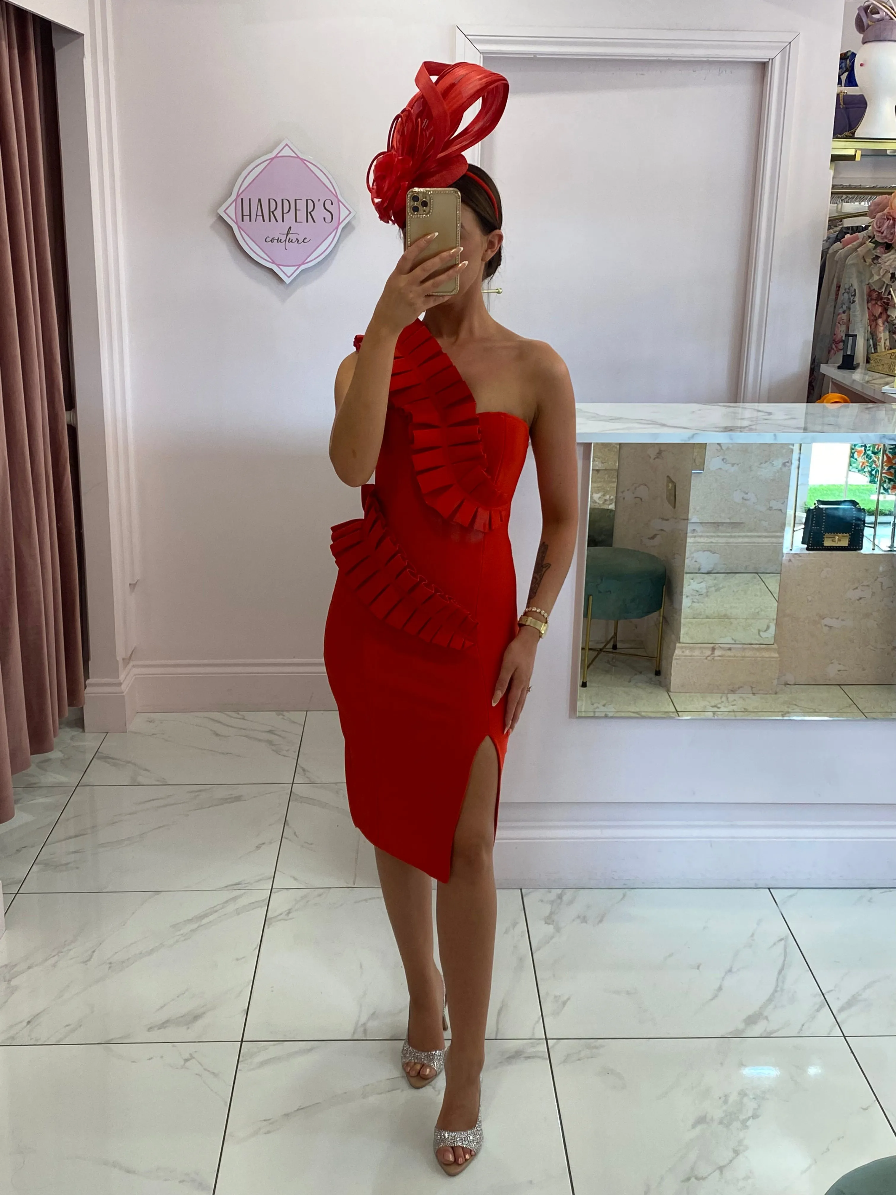 Yasmin Red Ruffle Detail Premium Bandage Dress